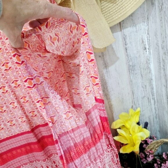 Bobeau Women's Blouse Size Medium Pink Bohemian Flowy Beachy Vacation Geometric - Picture 9 of 14